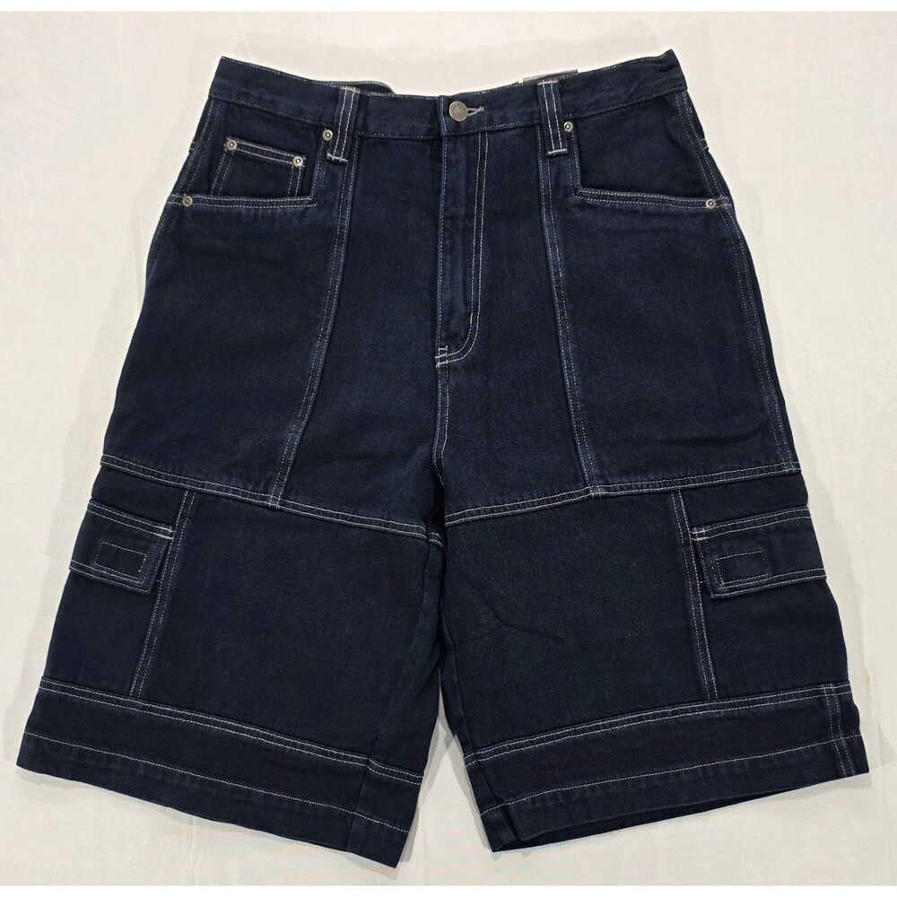 VTG 90s Y2K No Boundaries Baggy Denim Cargo Shorts Mens 34 Skater Jorts NOS